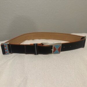 Streets Ahead Black Leather Belt with Coral & Turquoise Embellishments- XS/S